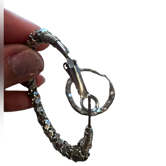 Vintage Metal Work 2” Silver Hoop Earrings - Picture 3 of 14